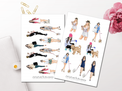Mädchen mit Hunden Sticker Set